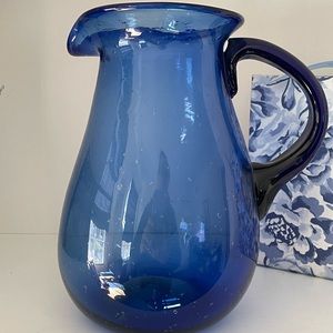 Large glass pitcher in cobalt blue
